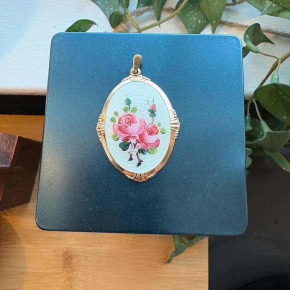 ✨RARE Arne Nordlie Norway Sterling Silver Gilt Guilloché Enamel Pendant 925S✨ - Picture 12 of 13